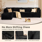 130" Modular Sofa with Swivel Chair & Ottoman, Modern Cloud Sectional Couch Plush Corduroy 5 Seater Deep Seat Sofas Set & Accent Armchair for Living Room, Black