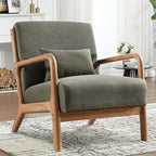 Accent Chair Mid Century Modern Chair Linen Fabric Living Room Chairs with Solid Wood Frame Comfy Upholstered and Lumbar Pillow Reading Side Chair Easy Assembly for Bedroom Room (1, Linen Green)