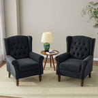 Accent Chair, Upholstered Armchair with Button Tufted High Back & Solid Wood Legs, Comfy Wingback Reading Single Sofa Chair for Small Spaces, Living Room, Bedroom (Blue, Set of 2)