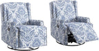 UIXE Swivel Rocker Manual Recliner Chairs Set of 2, Wingback Swivel Glider Fabric Nursery Reclining Sofa Chair, High Back Upholstered Arm Chair for Living Room Bedroom - Navy Floral