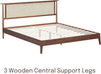 NTC Ruby Wooden Bed Frame with Headboard and Natural Rattan, Solid Oak/Rubber Wood Foundation with Silent Slats, 1000 Lb Capacity, Effortless Assembly (Natural Cane - Dark Walnut, King)