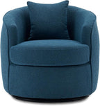 Swivel Accent Chair Set, Modern Upholstered Boucle Barrel Arm Chairs with Pillow for Living Room, 360 Degree Round Swivel Sherpa Armchair with Round Base for Bedroom Club (2, Dark Blue)
