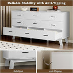 Dresser for Bedroom with 9-Drawer, 59" Wide Modern Chest of Drawers with Metal Handles, X-Shape Base & Adjustable Center Leg, Anti-Tip Closet Organizers and Storage