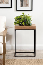 Kate and Laurel Karlsen Wood and Metal Narrow Side Table; 16 x 24 x 8; Natural Brown and Black; Modern Transitional Slim Nightstand with Mixed Materials Design