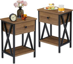 VECELO End Tables, Modern Nightstand with Drawer & Shelf, Night Stand for Bedroom Living Room,Industrial Metal Frame