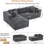 Modular Sectional Sofa, L Shaped Comfy Cloud Couch with Deep Seat, Boneless Couch for Living Room, Modern Corduroy Sectional Sofa with Chaise, No Assembly Required, Sofa in A Box, Dark Gray