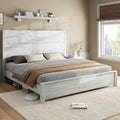 AMERLIFE King Size 51.2" Wood Bed Frame, Rustic Platform Bed with Spliced Headboard, Wood Slats Support/No Box Spring Needed/Noiseless/Antique White