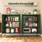 Metal Locker Cabinet, Green Storage Cabinets with 2 Doors and Adjustable Shelves, 3 Tier Modern Storage Freestanding Sideboard for Living Room,School,Office Home Kitchen and Coffee Bar