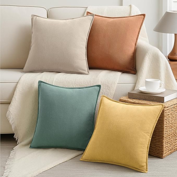 ZWJD Throw Pillow Covers 20x20 Set of 4 Chenille Pillow Covers with Elegant Design Soft and Luxurious Decorative Throw Pillows for Couch, Bed, and Home Decor