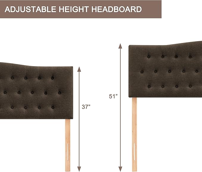 Tufted Upholstered Headboard Twin Size, Sturdy and Durable Solid Wood Bed headboard, Fabric Headboard Adjustable Height from 37” to 51”, Button Diamond Design Head Board, Chocolate