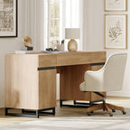 WAMPAT 59" Modern Executive Desk with Drawers, Home Office Computer Desk with Charging Station, File Drawer, Storage Cabinet, Wood Writing Desk for Work and Study, Oak