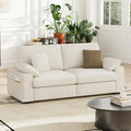 76" Loveseat Sofa, Cloud Foam Couch, 3 Seater Upholstered Midcentury Mondern Love Seat with USB Type C Ports, 4 Pillows and Flip-Open Storage Armrest for Living Room/Small Spaces, Beige