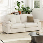 76" Loveseat Sofa, Cloud Foam Couch, 3 Seater Upholstered Midcentury Mondern Love Seat with USB Type C Ports, 4 Pillows and Flip-Open Storage Armrest for Living Room/Small Spaces, Beige