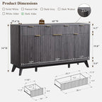 OKD Fluted Storage Cabinet with Drawers, 60" Morden Buffet Sideboard Coffee Bar Cabinet with 4 Doors and 3 Drawers for Dining Room, Living Room,Hallway (Dark Alder)