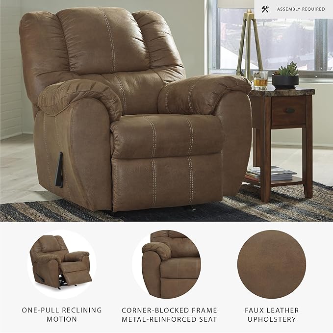 Signature Design by Ashley McGann Faux Leather Oversized Manual Rocker Recliner, Light Brown