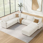 Vesgantti Large Modular Sectional Sofa, Big Comfy Cloud Couch with Ottoman Deep Seat Chenille Cloud Sofa, 8 Seater Large Sectional Couches for Living Room, Bedroom and Apartment, Snow White