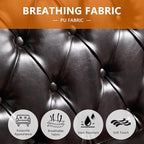 LEVNARY Mid-Century Modern Leather Couch, 80" Large Upholstered Sofa with High Back, Chesterfield Sofa Sleeper Settee with Solid Wood Legs, Tufted 3 Seater Wide Couches for Living Room Office (Brown)