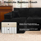 Weaxty Boneless Sectional Couch, U Shaped Modular Cloud Couches with Chaise, Plush Corduroy Memory Foam Deep Seat Floor Sofa, No Assembly Required，Black
