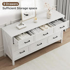LYNSOM Farmhouse 9 Drawers Dresser for Bedroom, 55" Wide Wood Rustic Chest of Drawers with Natural Texture, Metal Handle, Storage Dressers Organizer for Entryway, Hallway, White