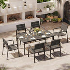Outdoor Patio Dining Table Sets 7-Piece Aluminum and HDPS All-Weather Table and Chairs with Umbrella Hole, Patio Modern Furniture Sets for Garden, Backyard (Charcoal)