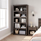 IDEALHOUSE 5 Tier Bookcase, Farmhouse Book Shelf with Storage, 71" Tall Book Case Wooden 5 Shelf Bookcase for Home Office, Living Room, Bed Room (Cherry, 67.4" H x 31.5" W x 12.8" D)