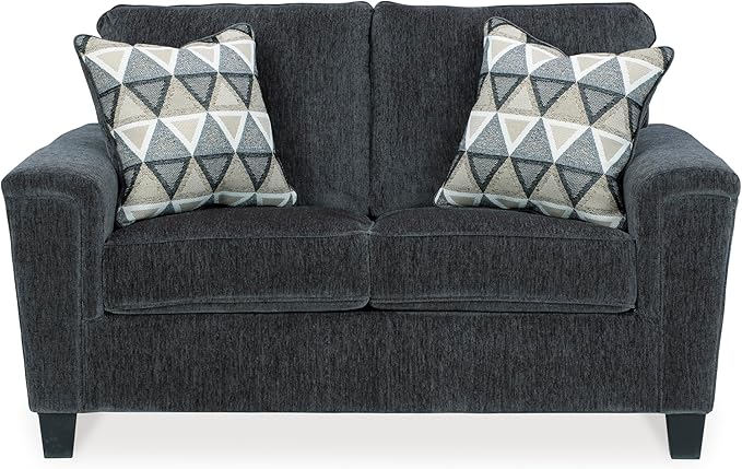 Signature Design by Ashley Abinger Chenille Contemporary Loveseat with 2 Accent Pillows, Dark Gray