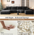 135.4" Large Cloud Modular Sectional Couch with Ottoman, Minimalist Upholstered Couches, Comfort U Shaped Sofa for Living Room,Deep Seat Corner Couch，No Assembly Required (Black,Left Facing Chaise)