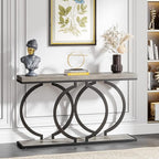 LITTLE TREE 55 inch Faux Marble Gold Console Table Modern Entryway Table Narrow Long Sofa Table Accent Table for Living Room, Grey + Black