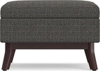 SIMPLIHOME Owen 34 inch Wide Mid Century Modern Rectangle Coffee Table Storage Ottoman in Ebony Tweed Look Fabric, Assembled, for the Living Room, Entryway and Family Room