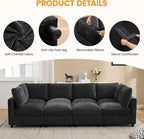 Modular Sectional Cloud Sofa Bed, 8-Seater Convertible Sofa Couch with Ottoman, Modern Deep Seat Sleeper Sofa for Living Room, Chenille Dark Grey