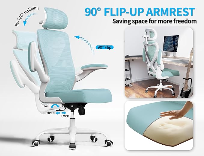 Office Chair - Ergonomic Office Chair with Back Support, Ergonomic Computer Chair - Home Office Desk Chairs, 400lbs Wide Seat Big and Tall Office Chairs with Headrest, Comfy Desk Chairs (Lake Blue)