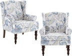HUIMO Living Room Chair Upholstered High Back Armchair Retro Printed Wingback Chair in Linen for Bedroom & Study Comfy Accent Sofa Chair Reading Chair Holds 300lbs (Navy Blue) (2, Blue Floral-2PCS)