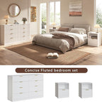 3-Piece Modern Bedroom Furniture Set, Wide 8-Drawer Dresser & 1-Drawer Nightstands Set of 2, Natural Wood Dresser and Nightstand Sets for Bedroom, Hallway, White