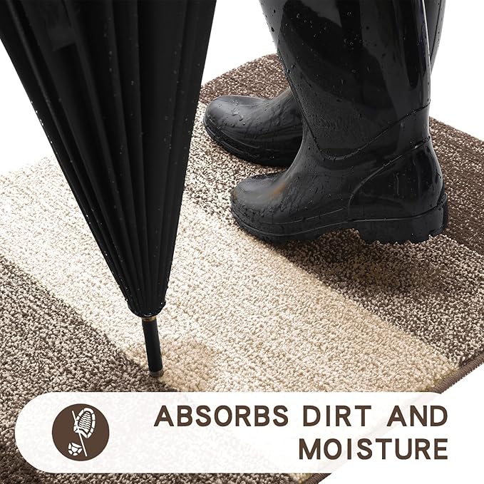 Kitinjoy Indoor Outdoor Door Mat, 40x32 Non-Slip Absorbent Dirt Trapper, Low-Profile Washable Inside Entrance Front Floor Mat, Sturdy Soft Entry Doormats for Entryway, Light Brown