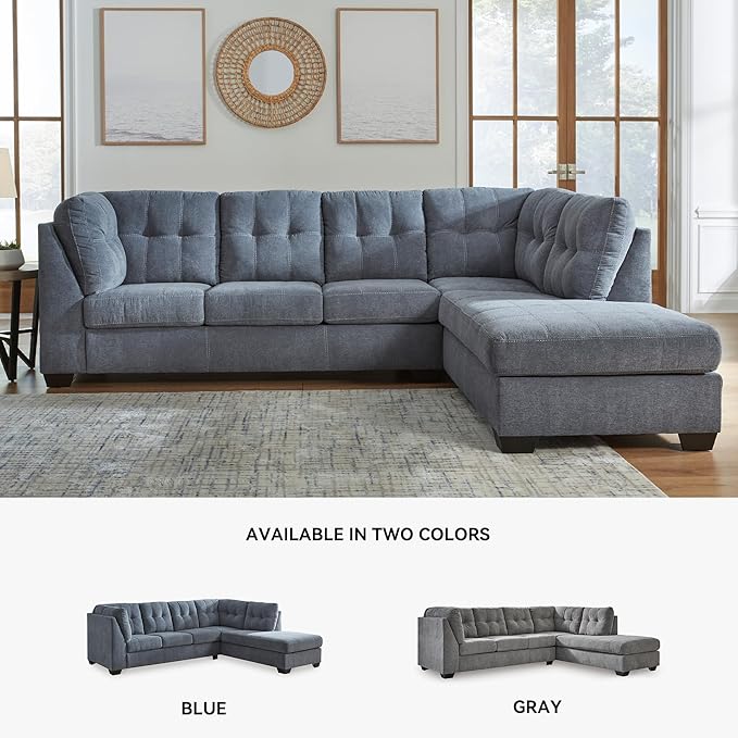Signature Design by Ashley Marleton Contemporary Right-Arm Facing Tufted 2-Piece Sectional with Chaise and Loose Seat Cushions, Blue
