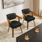 Art Leon Mid Century Dining Chairs - Set of 2 Faux Leather Upholstered Dining Chairs, Modern Swivel Dining Room Chairs Comfy Desk Chair No Wheels Accent Arm Chair for Kitchen Living Room Study, Black