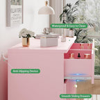Fluted Dresser for Bedroom with 6 Drawers, 48" Wide Modern Chest of Drawers with Metal Handle, Wooden Dresser TV Stand, Wood Closet Clothes Storage Drawer Organizer for Living Room, Hallway, Pink