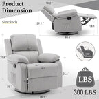 Recliner Chair, 360 Swivel Rocker Chair for Adults, Small Rocking Recliner Chair for Small Spaces, Upholstered Fabric Glider Recliner Nursery with Side Pockets for Nursery, Living Room