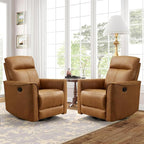CANMOV Swivel Rocker Recliner Set of 2, Glider Rocking Chair, Nursing Chairs Swivel Glider Recliners with Soft Backrest, Leathaire Manual Reclining Sofa for Living Room Bedroom Apartment, Brown