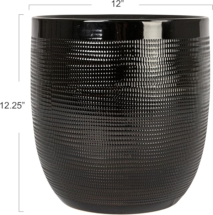 Creative Co-Op Embossed Textured Stoneware Planter, Matte Black