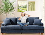 Kidirect 87in Corduroy Couch, Sofa No Tool Assembly, Comfy Couches for Living Room 21in Deeper Seats, Corduroy Sofas for Living Room with 2 Pillows, Oversized Loveseat Sofa, Boho Love Seat Blue Couch
