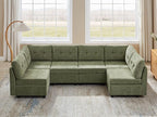 VANOMi 6 Seat Cloud Couches for Living Room, 118" Convertible Modular Cloud Sofas & Couches, Comfy Chenille Sectional Couch Sofa for Apartment, Office, Olive Green, L/U Shaped