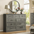 CARPETNAL Farmhouse Dresser and Nightstand Sets for Bedroom, 4 Pcs Bedroom Set, 5 Drawer & 9 Drawer Dresser and Nightstand Set of 2, Wood Chest of Drawers for Living Room, Entryway, Grey