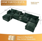 HYJT-H&K 145" U Shaped Cloud Couch Modular Green Sectional Couches for Living Room, Comfy Fluffy Corduroy Oversized Cloud Sectional Couch Large 6 Seat Sectionals Sofa Set Central Console USB Port