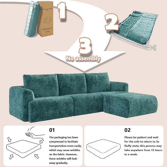 EASE MOOSE Oversized Sectional Cloud Couch, 8-Seat Modular Couch Set, Corner V-Shaped Deep-Seat Boneless Sofa, No-Assembly Chenille Sofa for Living Room, Blue
