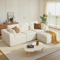 115" Cloud Boneless Sectional Couch, Deep Seat L Shaped Modular Couch with Ottoman, Oversized Upholstered Convertible 4 Seater Modular Sofa for Living Room,Beige Chenille