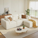 115" Cloud Boneless Sectional Couch, Deep Seat L Shaped Modular Couch with Ottoman, Oversized Upholstered Convertible 4 Seater Modular Sofa for Living Room,Beige Chenille