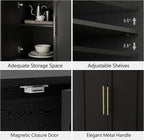 Sideboard Buffet Cabinet with Storage, Modern Accent Cabinet with Arched Doors, 67" Large Modular Media Console, Minimalist Credenza for Living Room Kitchen Dining Room Entryway, Black