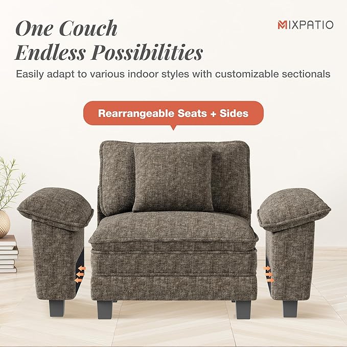 157-Inch L Shaped Sectional Sofa with Cloud Cushions, Deep Seat Modular Couch Set w/ 5 Seats & 1 Ottomans, Removable Arms, Plush Chenille Upholstery for Living Room, Apartment - Smoky Gray