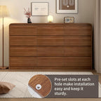 8 Drawer Dresser For Bedroom 55 Inch Wood Chest of Drawers - Curved Anti Collision, Mid Century Dresser For Closet with Natural Texture & Pre-Embedded Slots for TV Stand, Living Room, Nursery